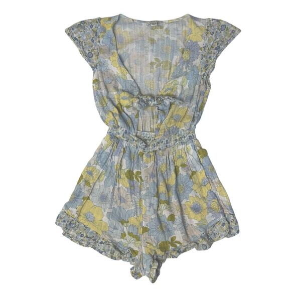 AMERICAN EAGLE Y2K Flirty Floral Mini Cut Out Front Tie Ruffled Romper Size XS - Picture 2 of 8